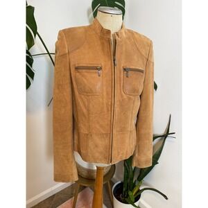 Caslon Genuine Leather Moto Jacket Brown Full Zip Pockets Womens‎ Size M